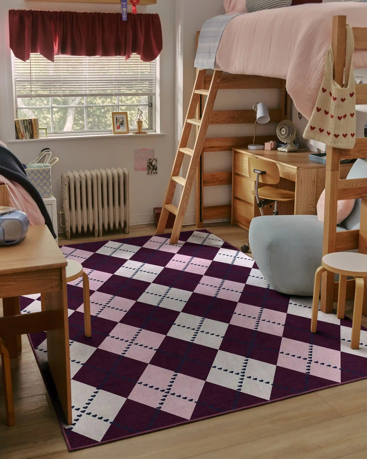 143 Argyle Burgundy & Pink Rug by Humberto Leon