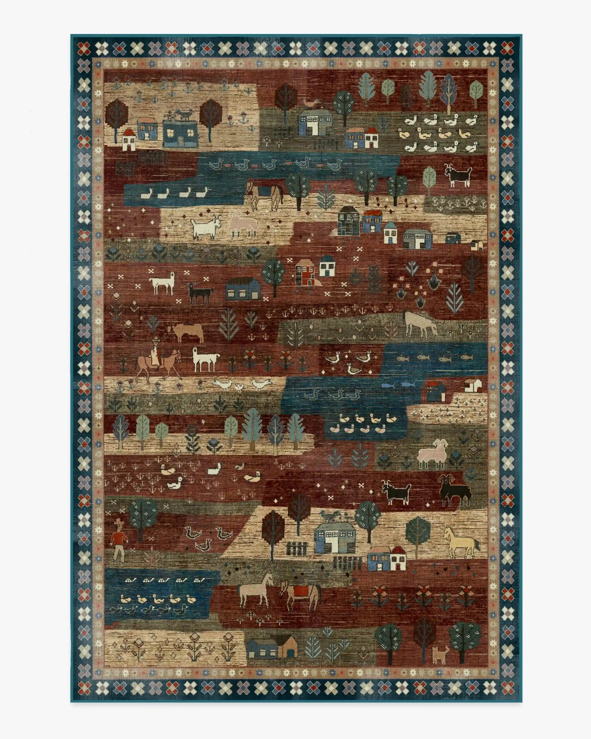 Alder Rust Red & Blue Rug
