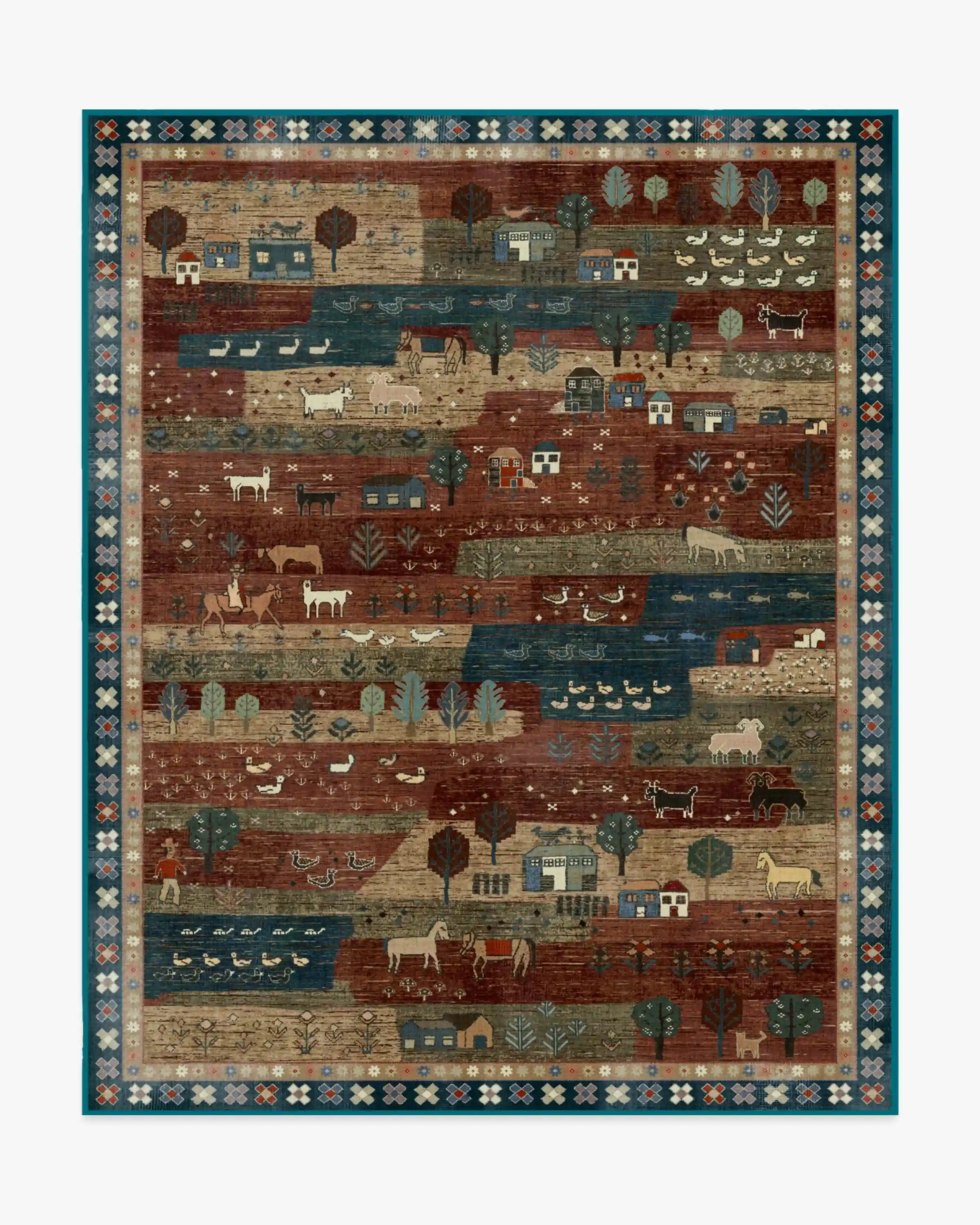 Alder Rust Red & Blue Rug