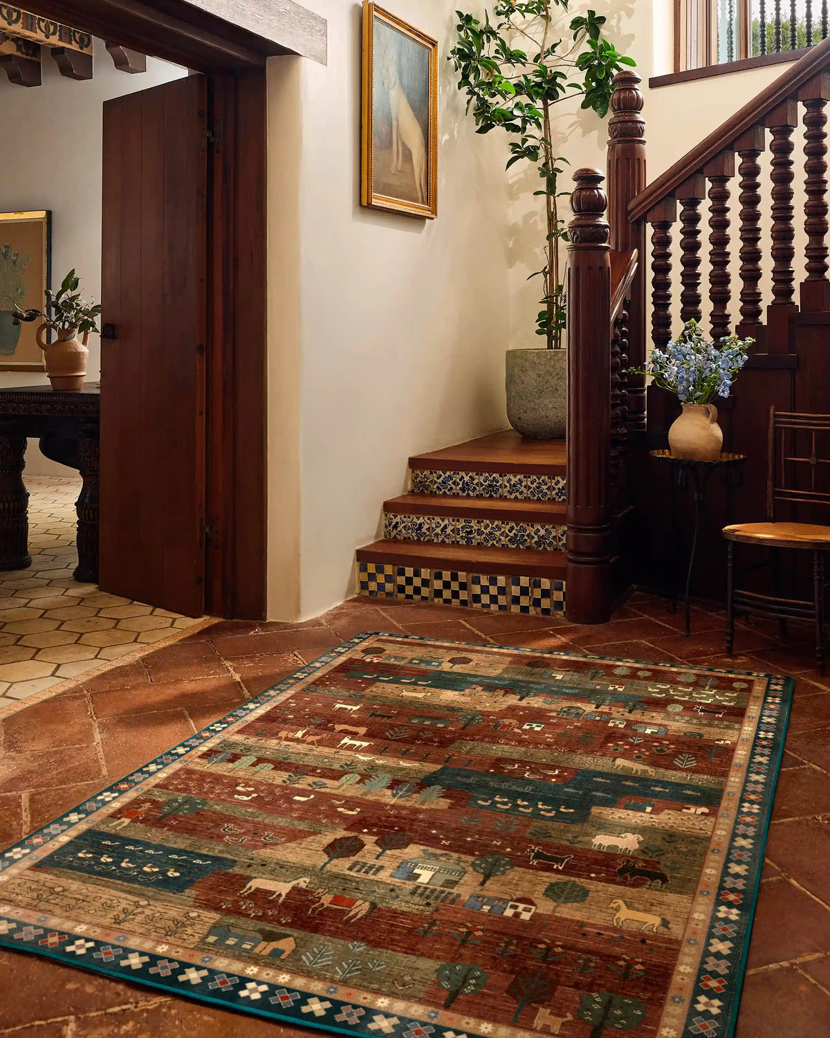 Alder Rust Red & Blue Rug