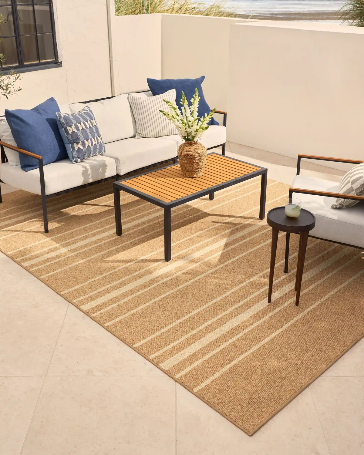 Arden Stripe Natural & Bleached Performance Weave Rug