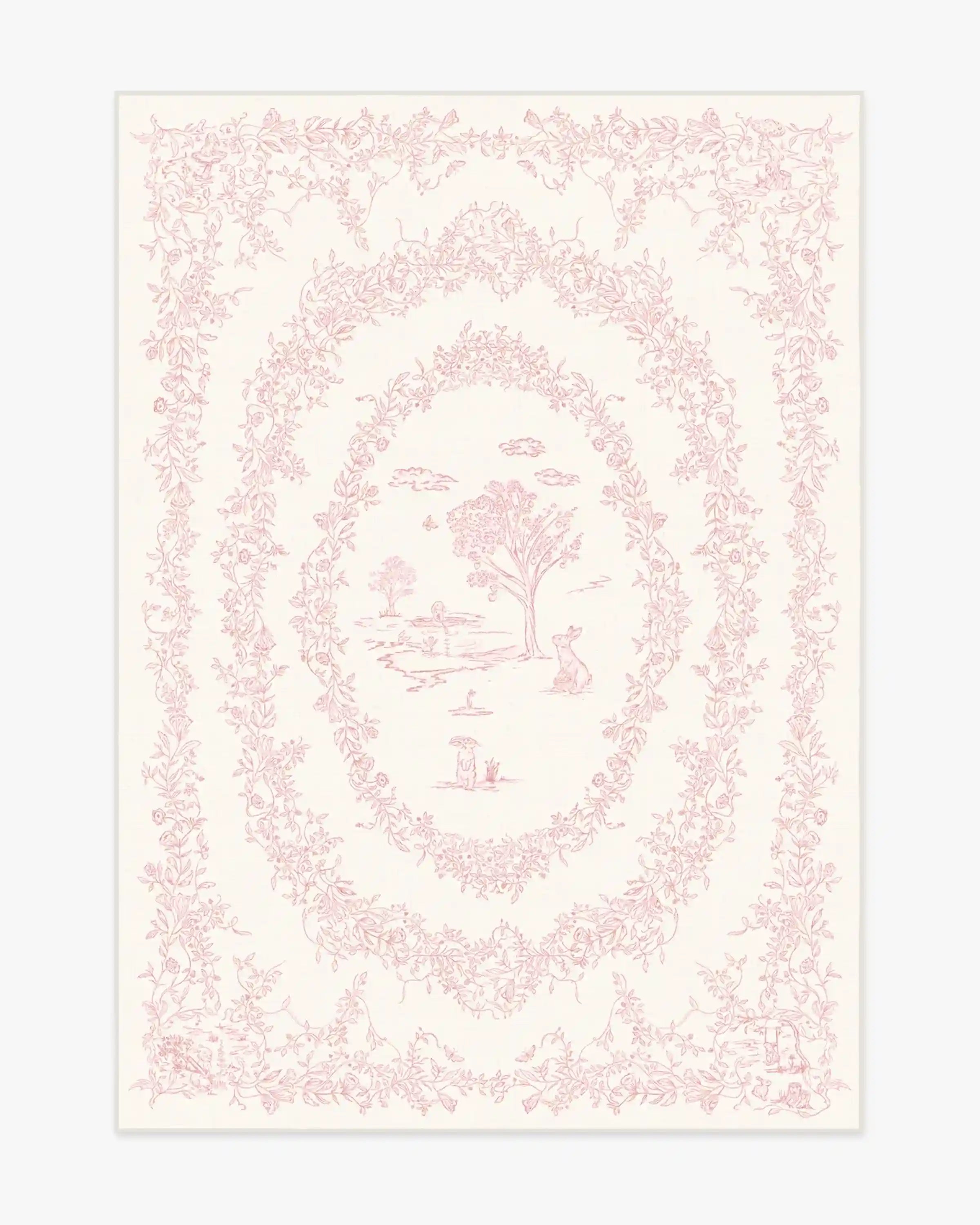 Bashful Bunny Toile Pink Rug