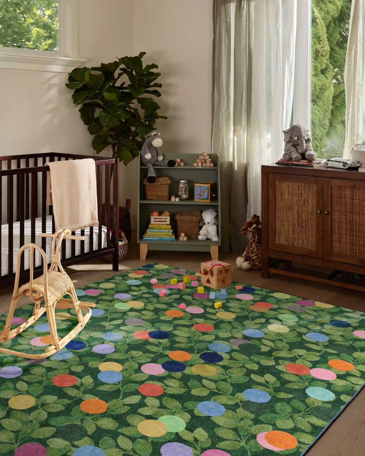 Botanical Whimsy Dots Green Rug