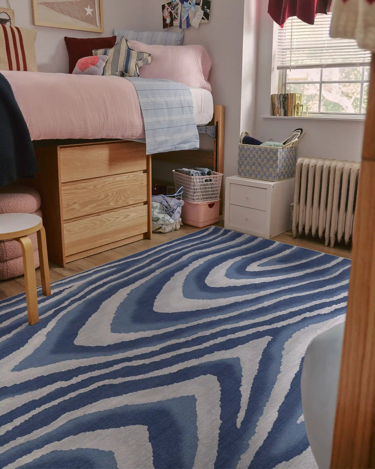 Chifa Wood Blue & Cream Rug by Humberto Leon