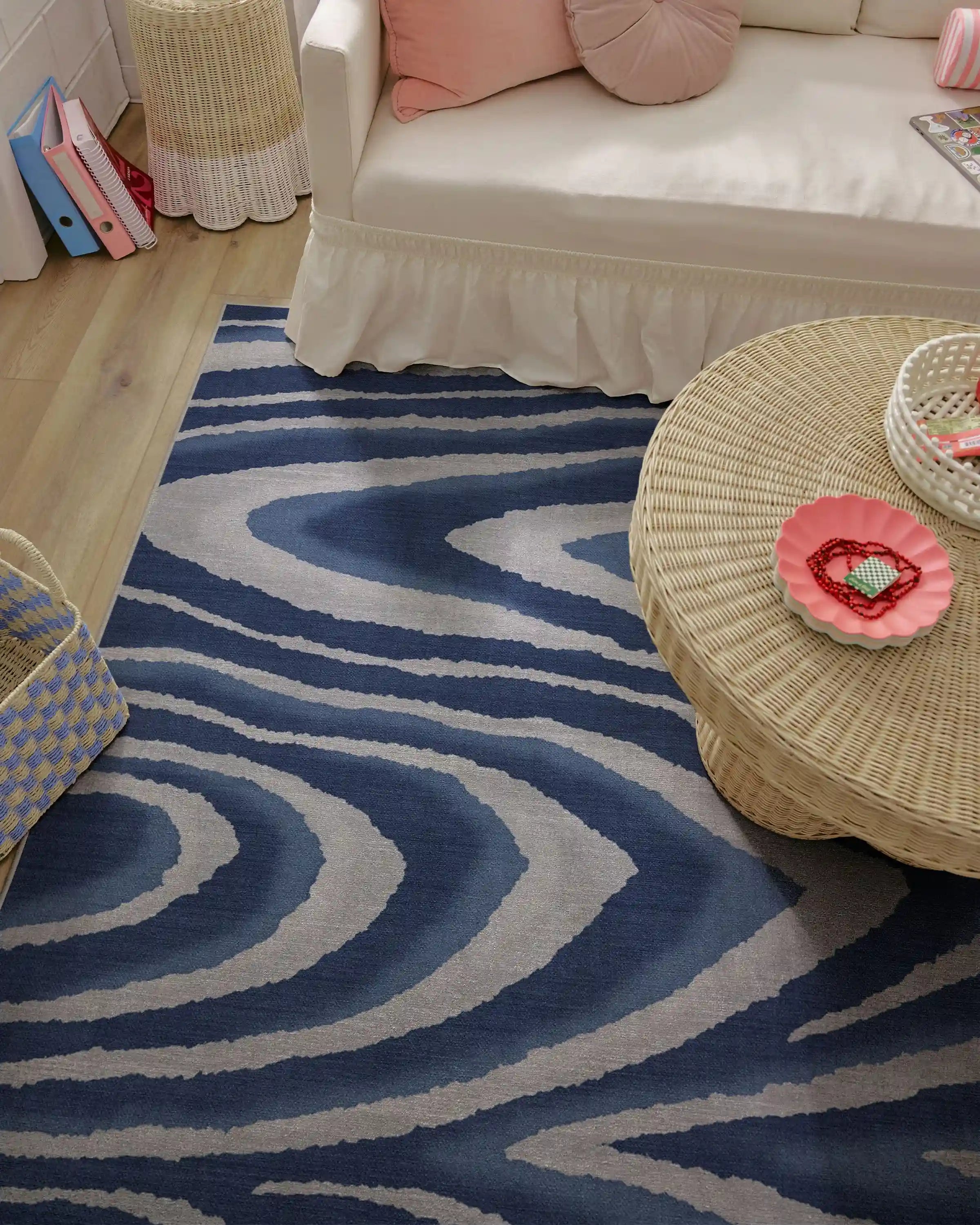 Chifa Wood Blue & Cream Rug by Humberto Leon