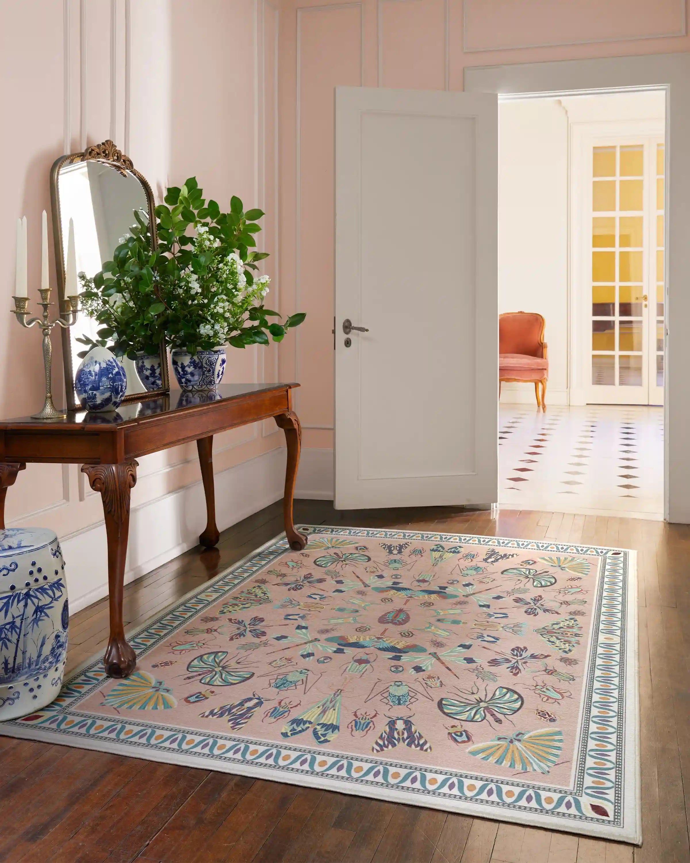 Flutterby Soft Rose Rug by Iris Apfel