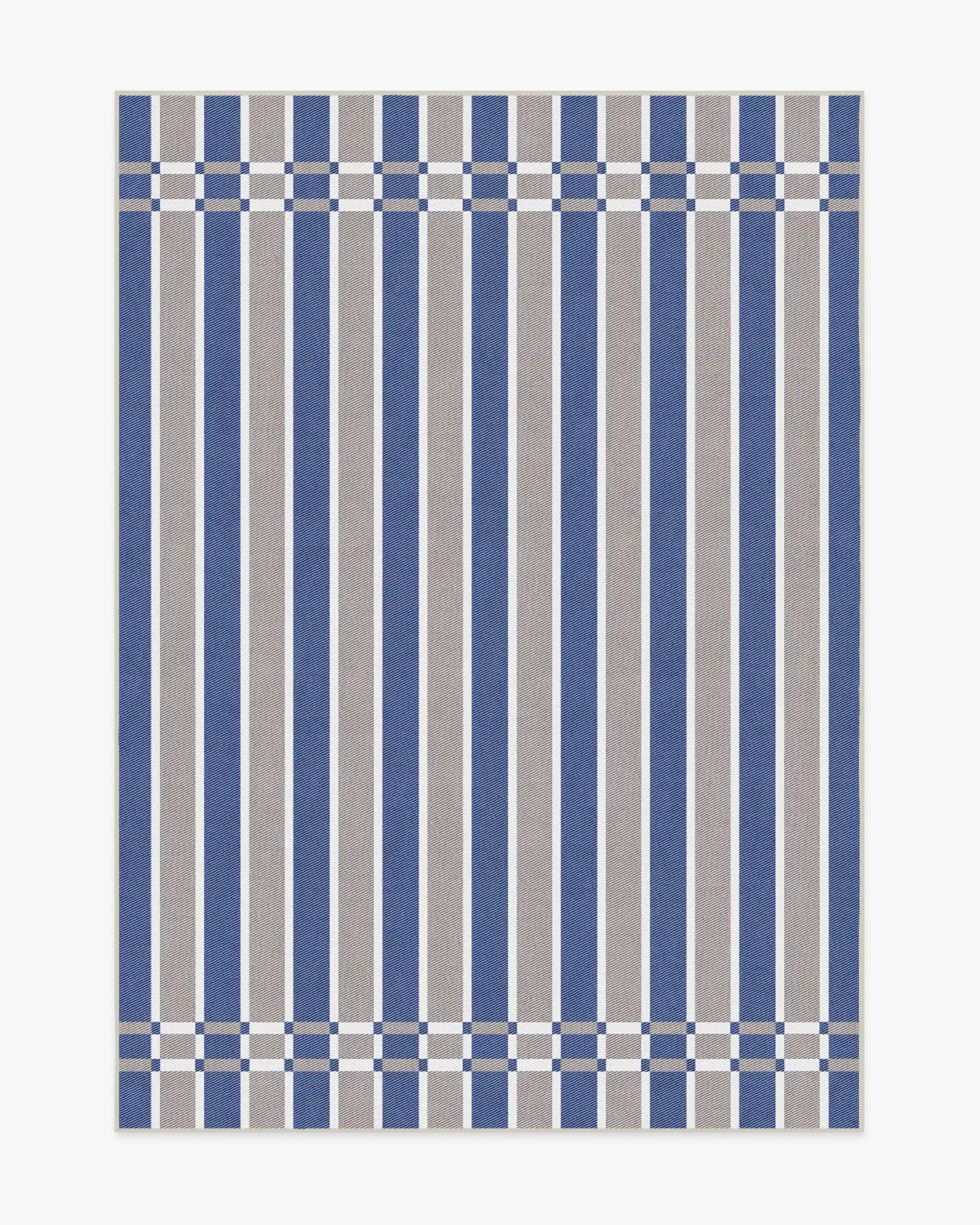 Helen Varsity Stripe Taupe & Blue Rug by Humberto Leon