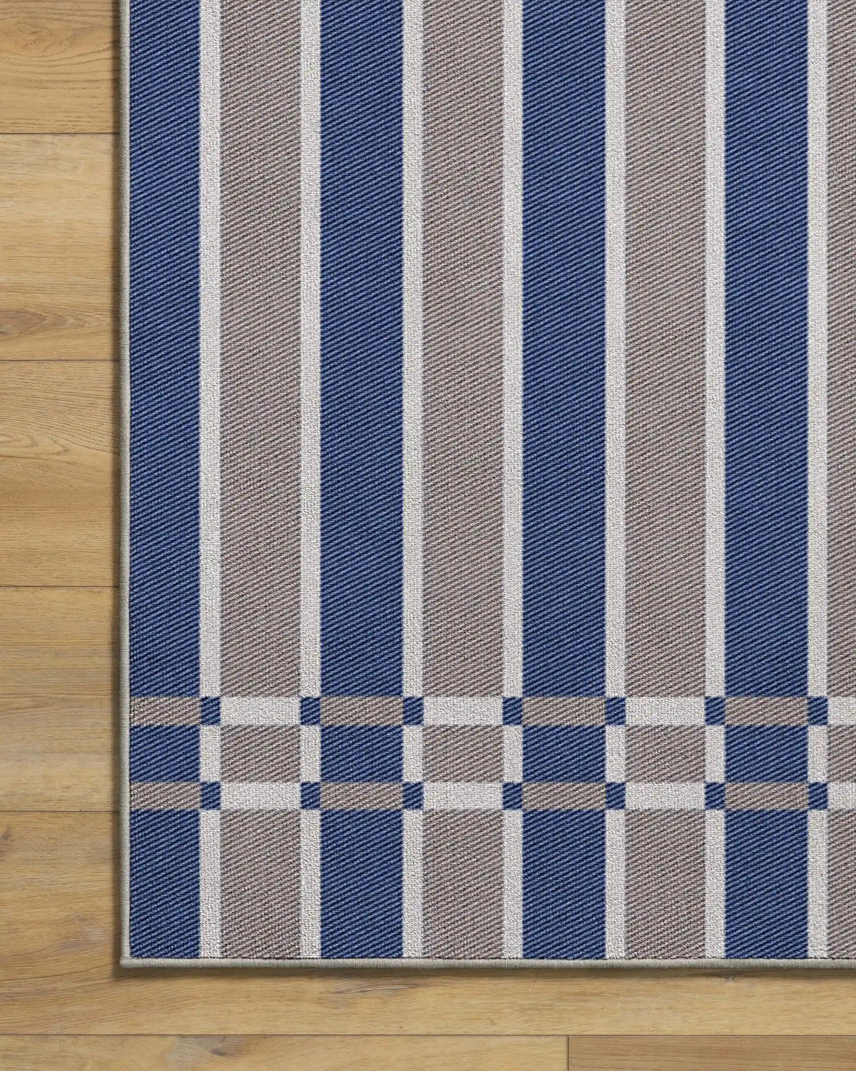 Helen Varsity Stripe Taupe & Blue Rug by Humberto Leon