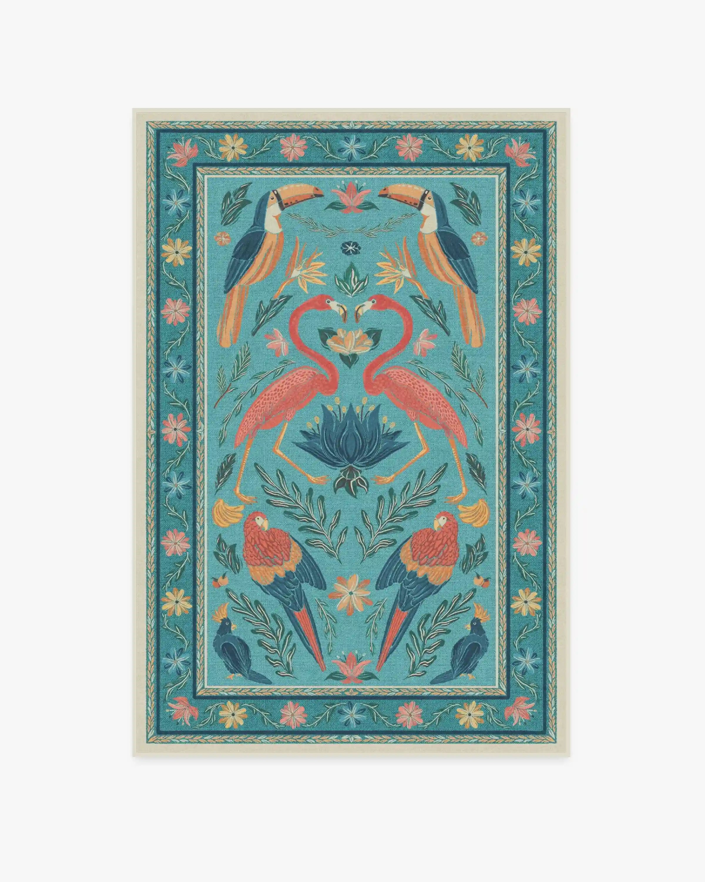Birds Of A Feather Aqua Rug by Iris Apfel