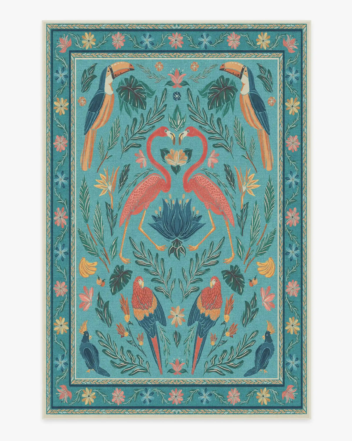 Birds Of A Feather Aqua Rug by Iris Apfel