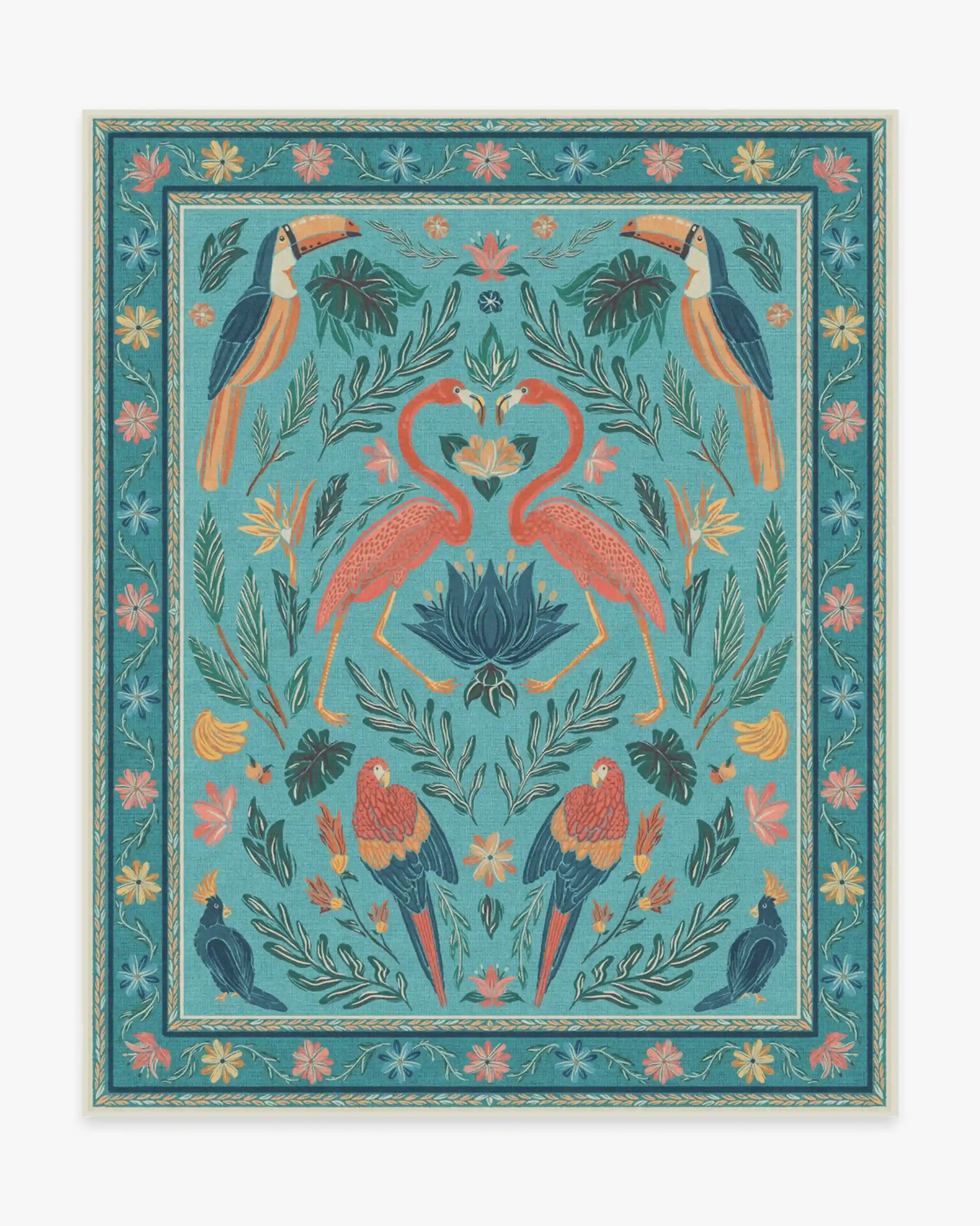 Birds Of A Feather Aqua Rug by Iris Apfel