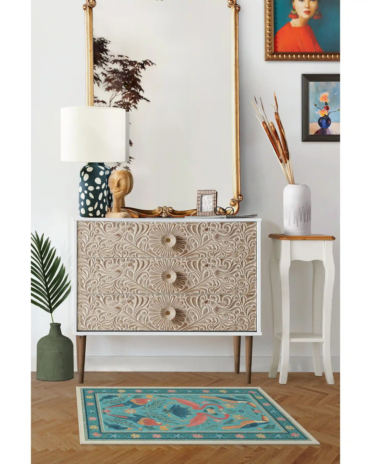 Birds Of A Feather Aqua Rug by Iris Apfel