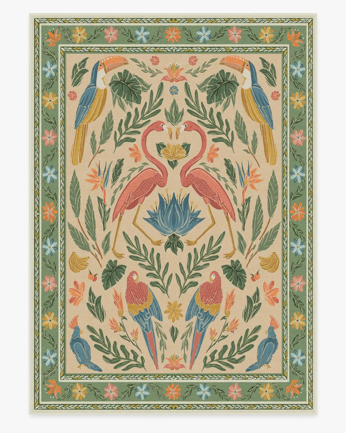 Birds Of A Feather Green & Peach Rug by Iris Apfel