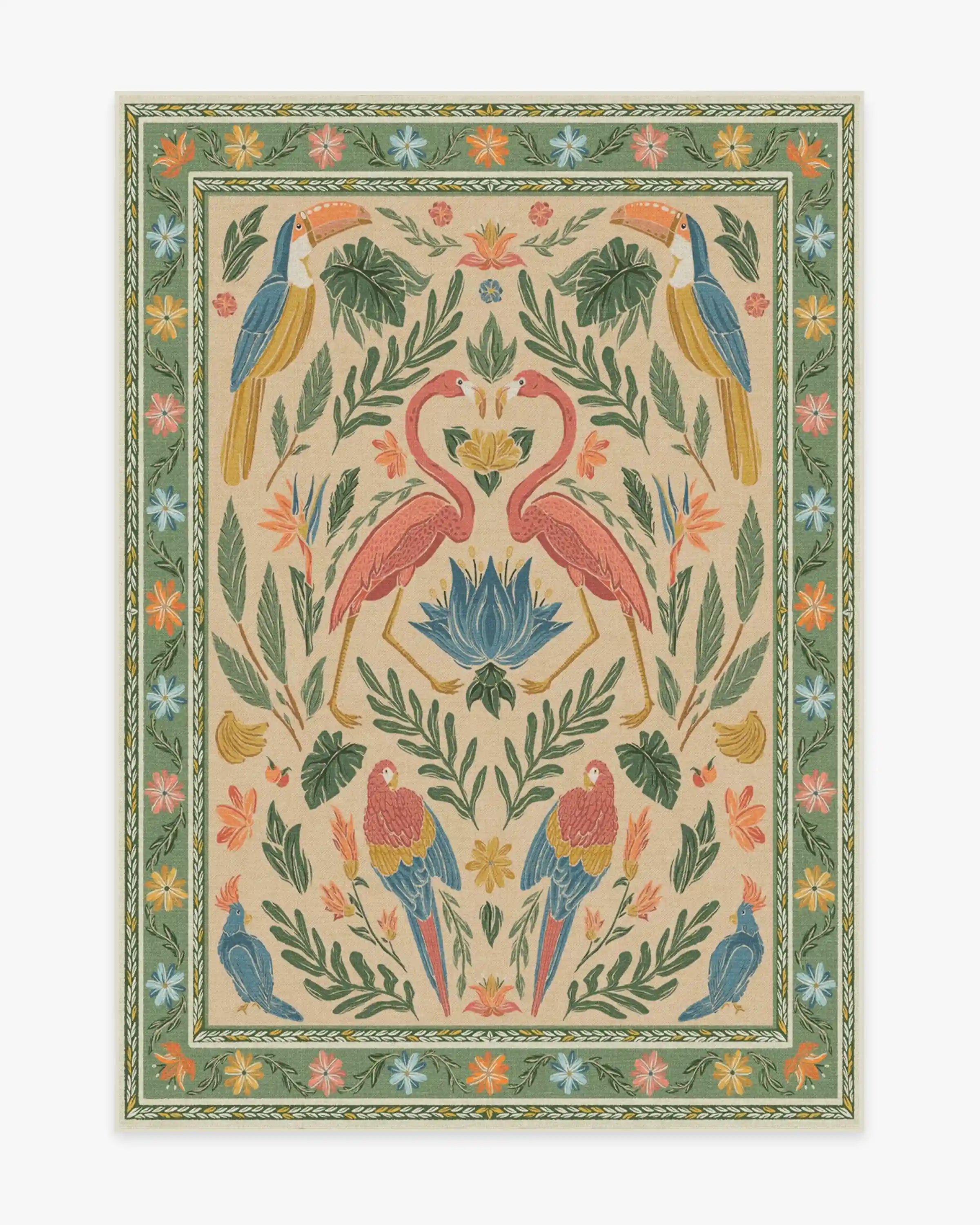 Birds Of A Feather Green & Peach Rug by Iris Apfel