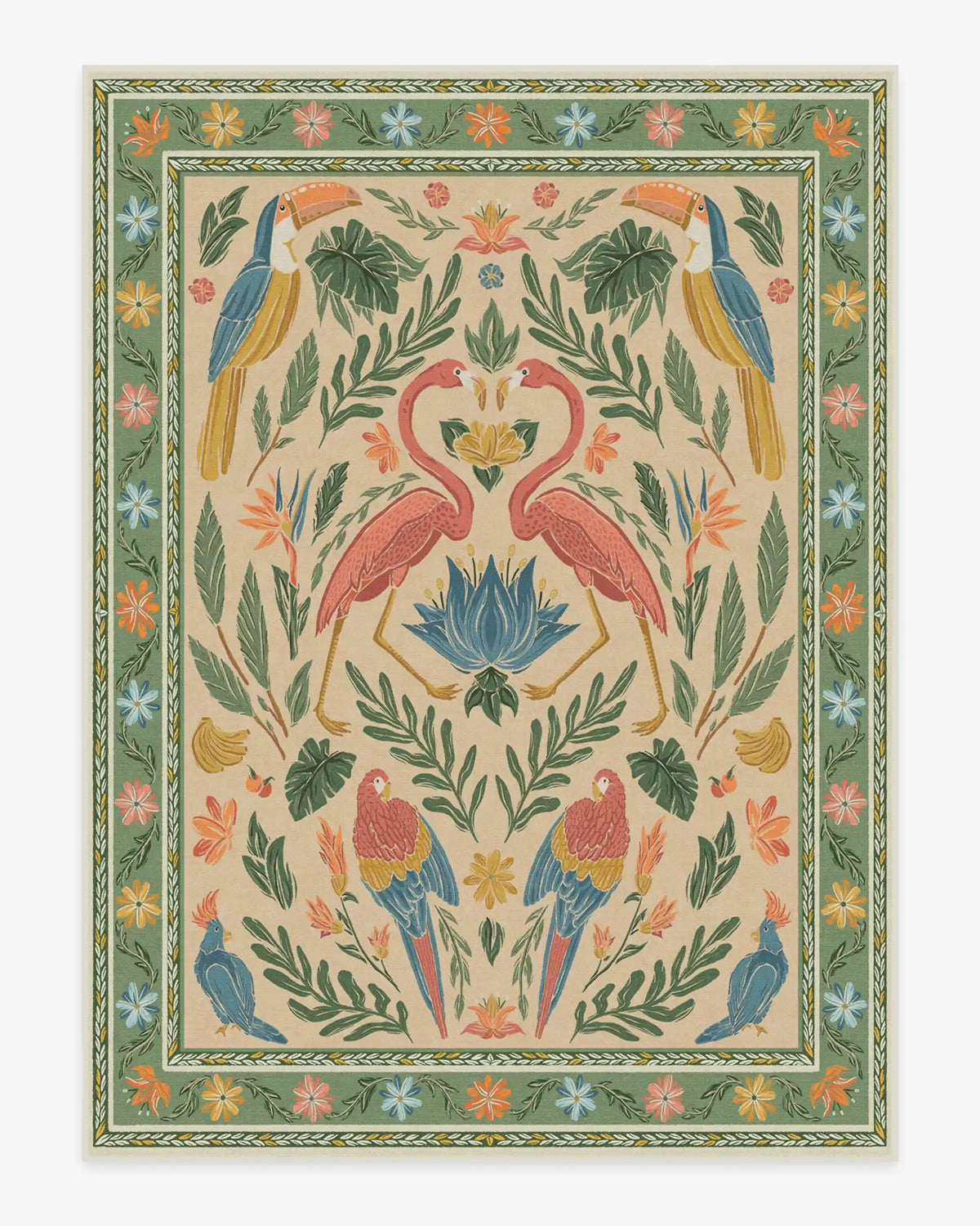 Birds Of A Feather Green & Peach Rug by Iris Apfel
