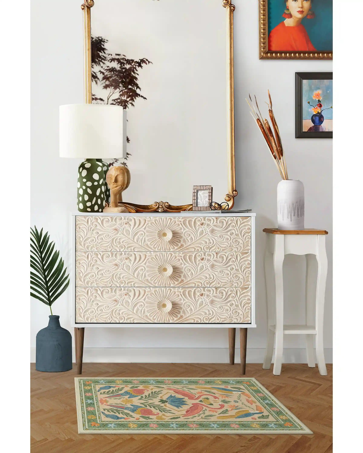 Birds Of A Feather Green & Peach Rug by Iris Apfel