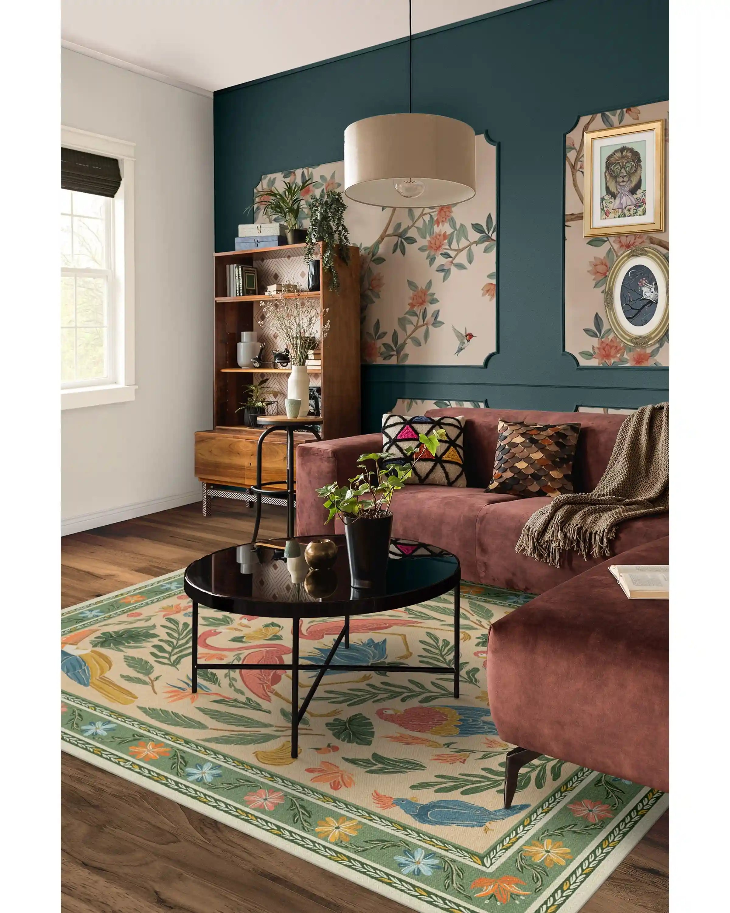 Birds Of A Feather Green & Peach Rug by Iris Apfel