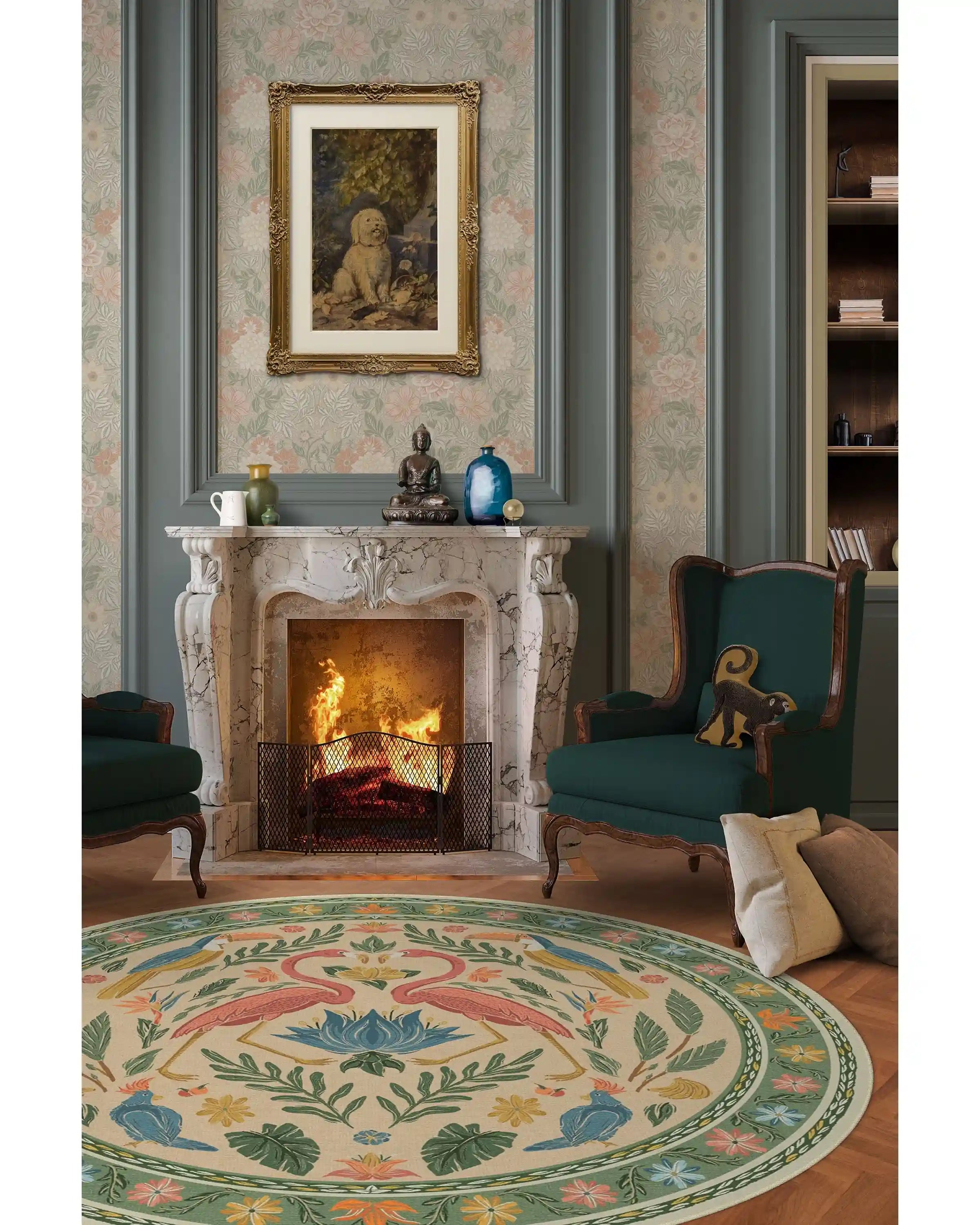 Birds Of A Feather Green & Peach Rug by Iris Apfel