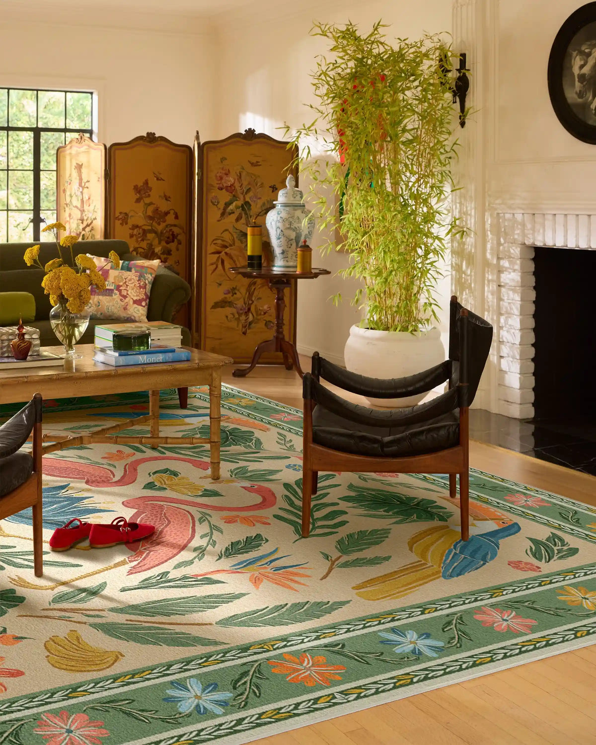 Birds Of A Feather Green & Peach Rug by Iris Apfel