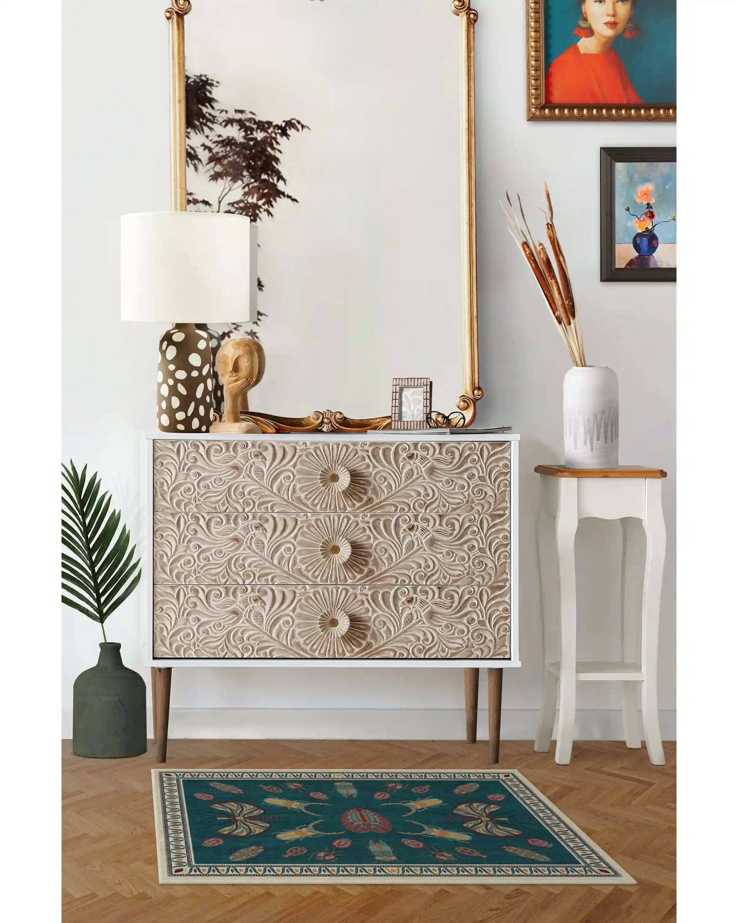 Flutterby Teal Rug by Iris Apfel
