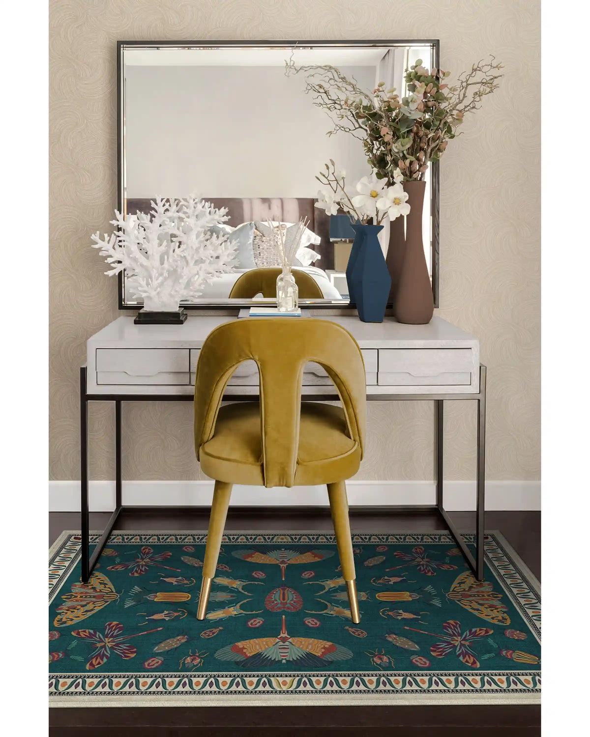 Flutterby Teal Rug by Iris Apfel