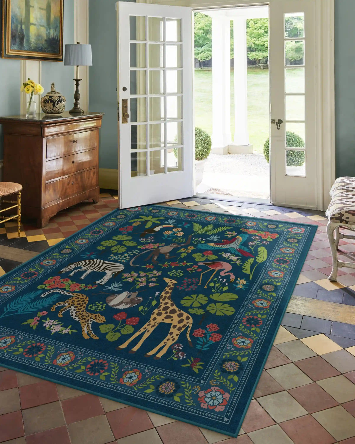 Jingle Jungle Royal Blue Rug by Iris Apfel