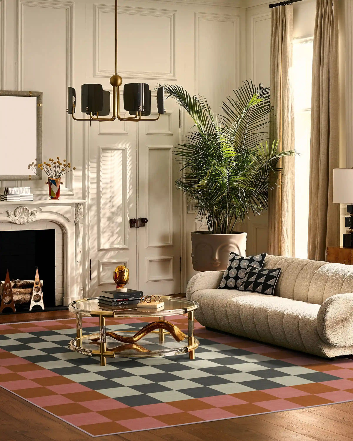 Checker Border Pink & Orange Rug by Jonathan Adler
