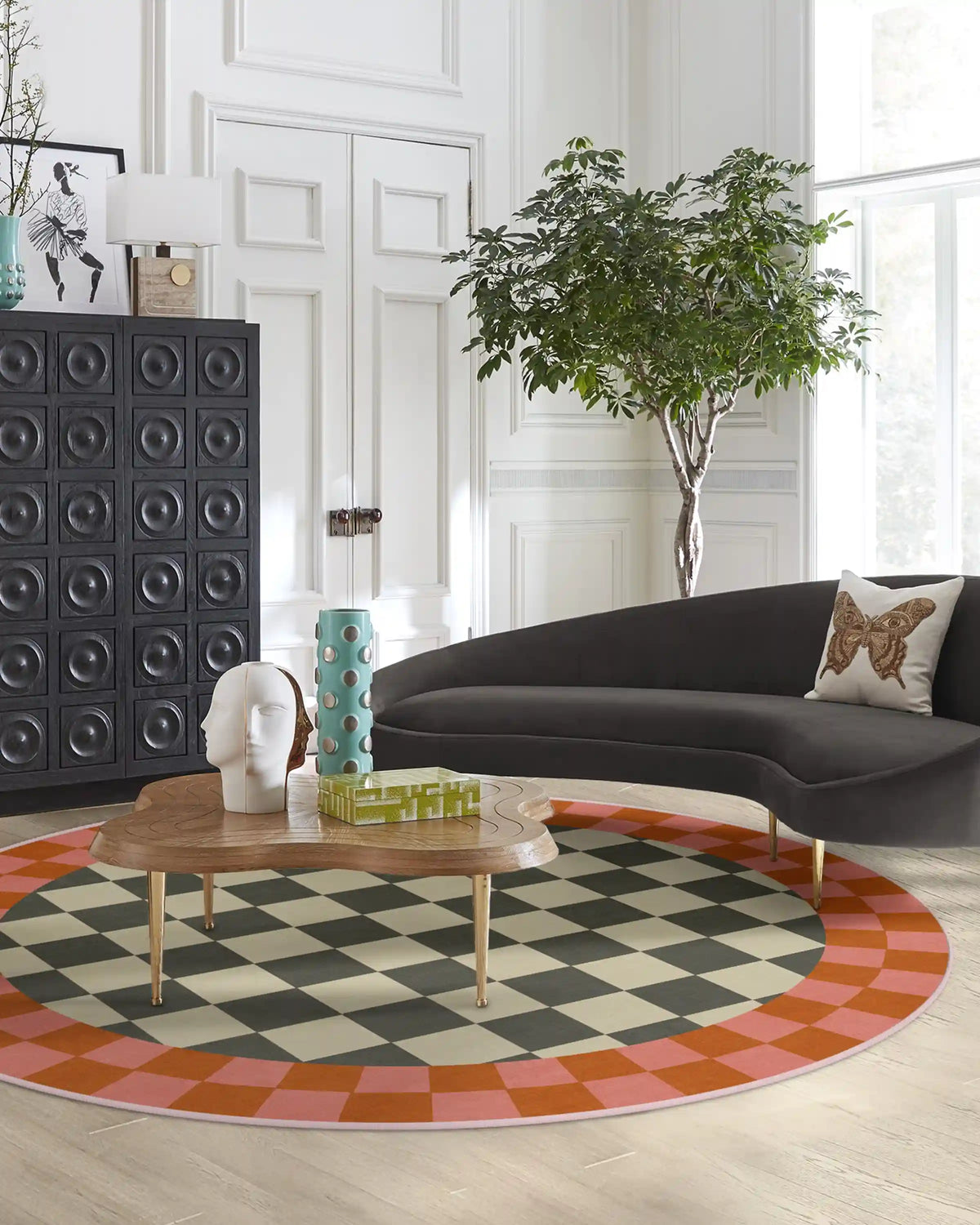 Checker Border Pink & Orange Rug by Jonathan Adler