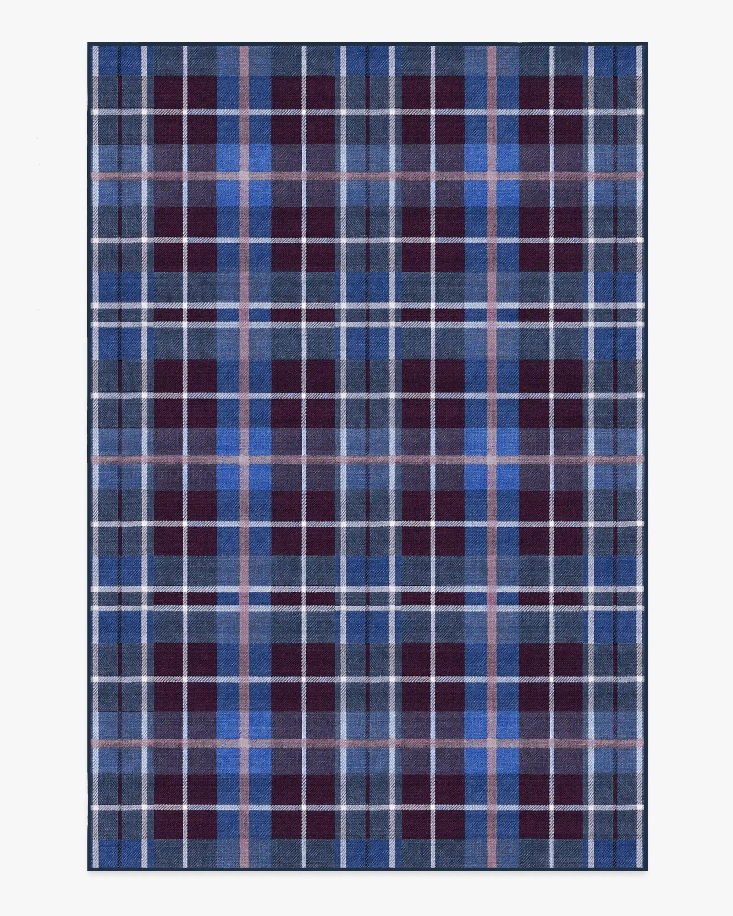 Josa Plaid Burgundy & Blue Rug by Humberto Leon