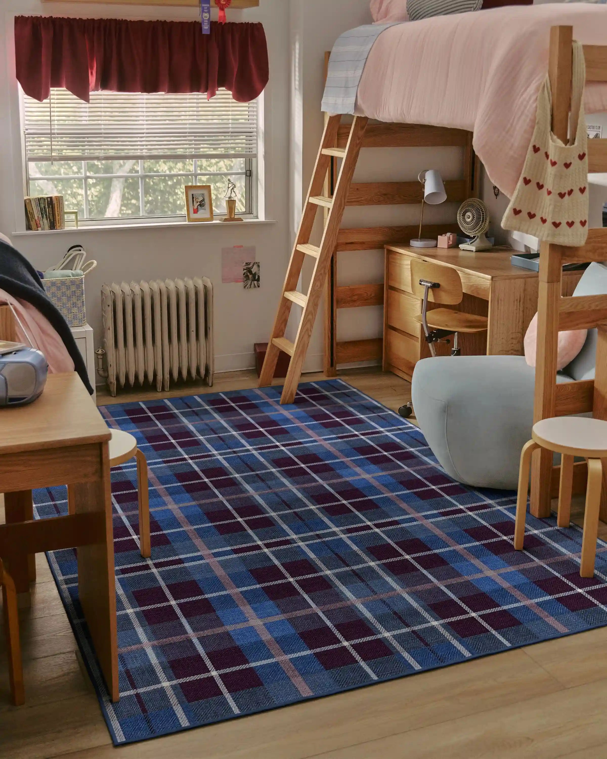Josa Plaid Burgundy & Blue Rug by Humberto Leon