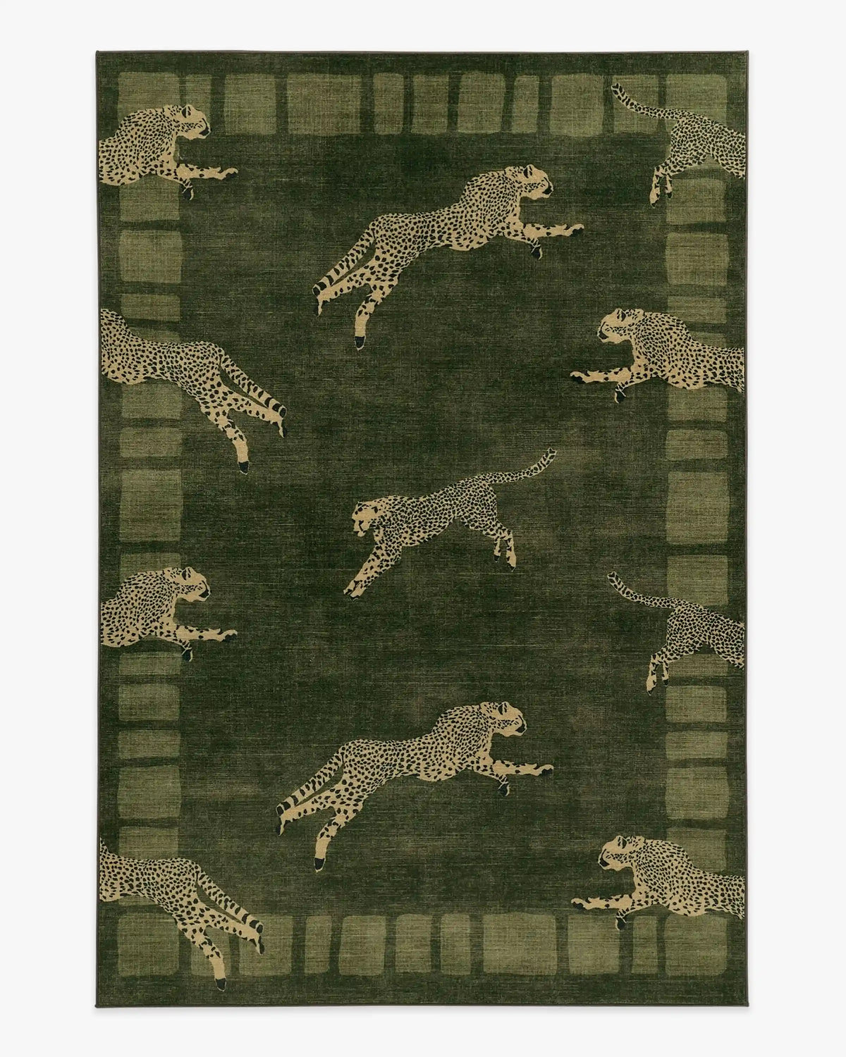 Leaping Cheetah Olive Green Rug by Scalamandré