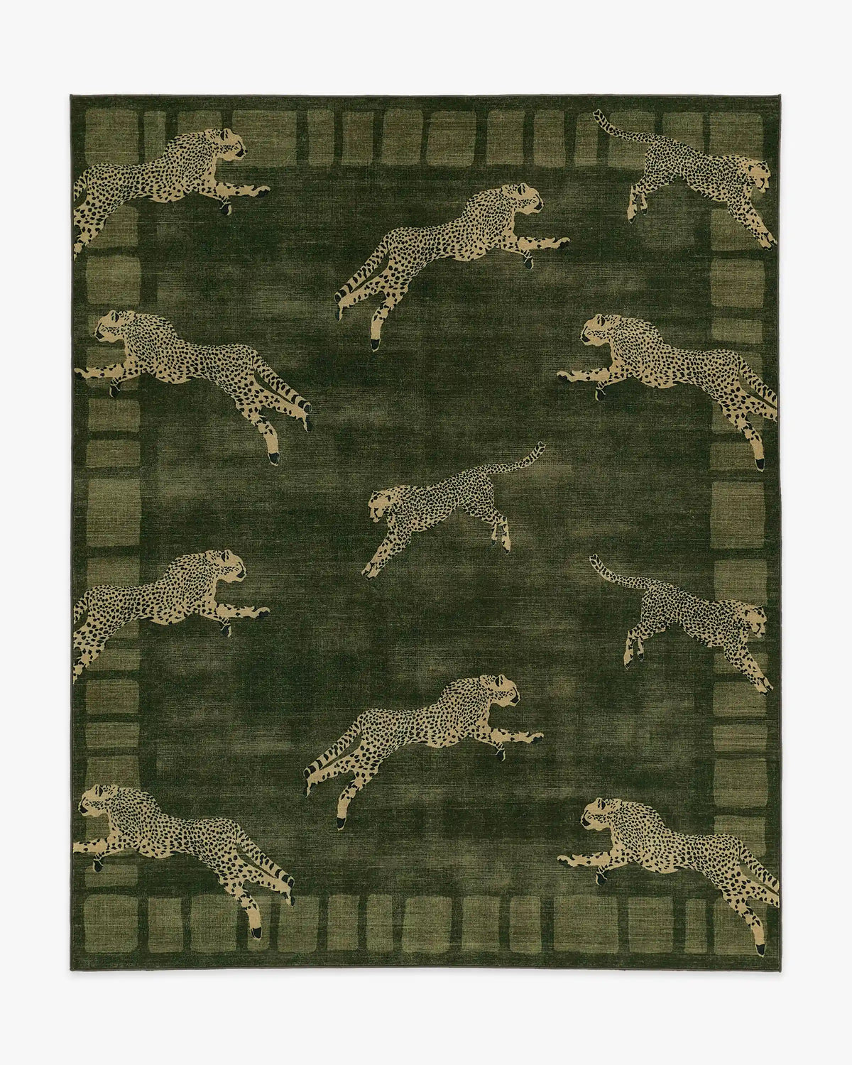 Leaping Cheetah Olive Green Rug by Scalamandré