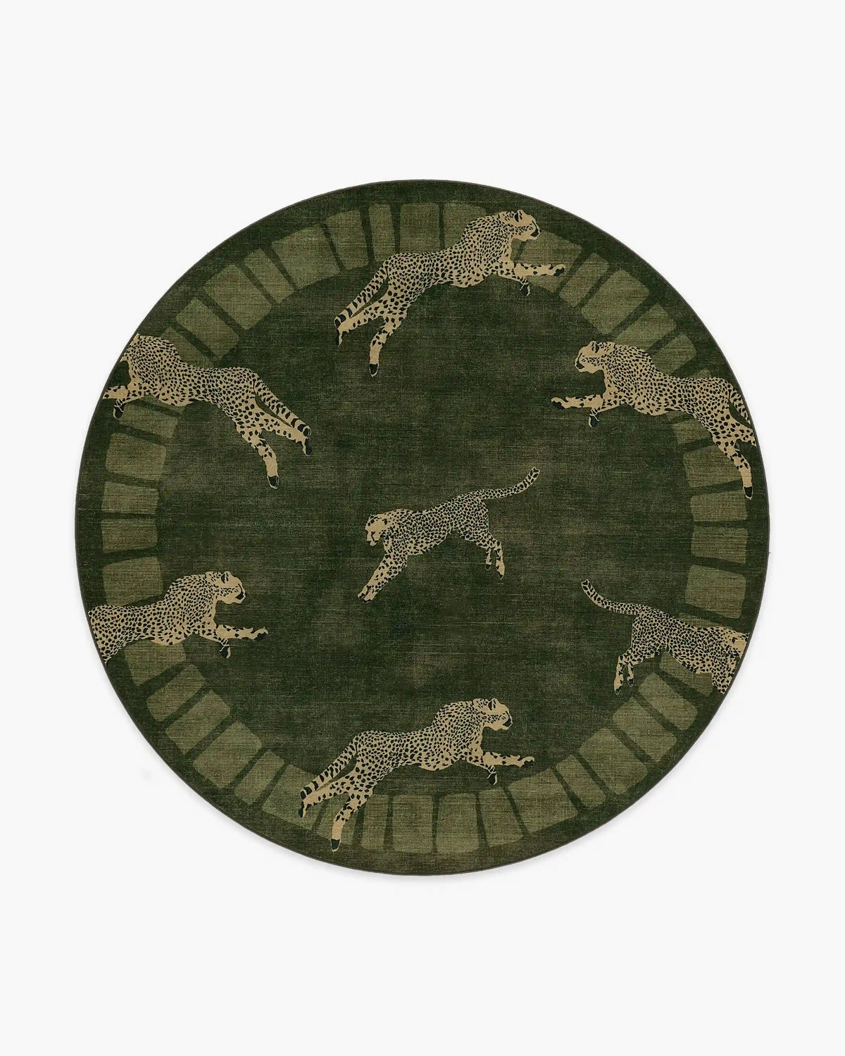 Leaping Cheetah Olive Green Rug by Scalamandré