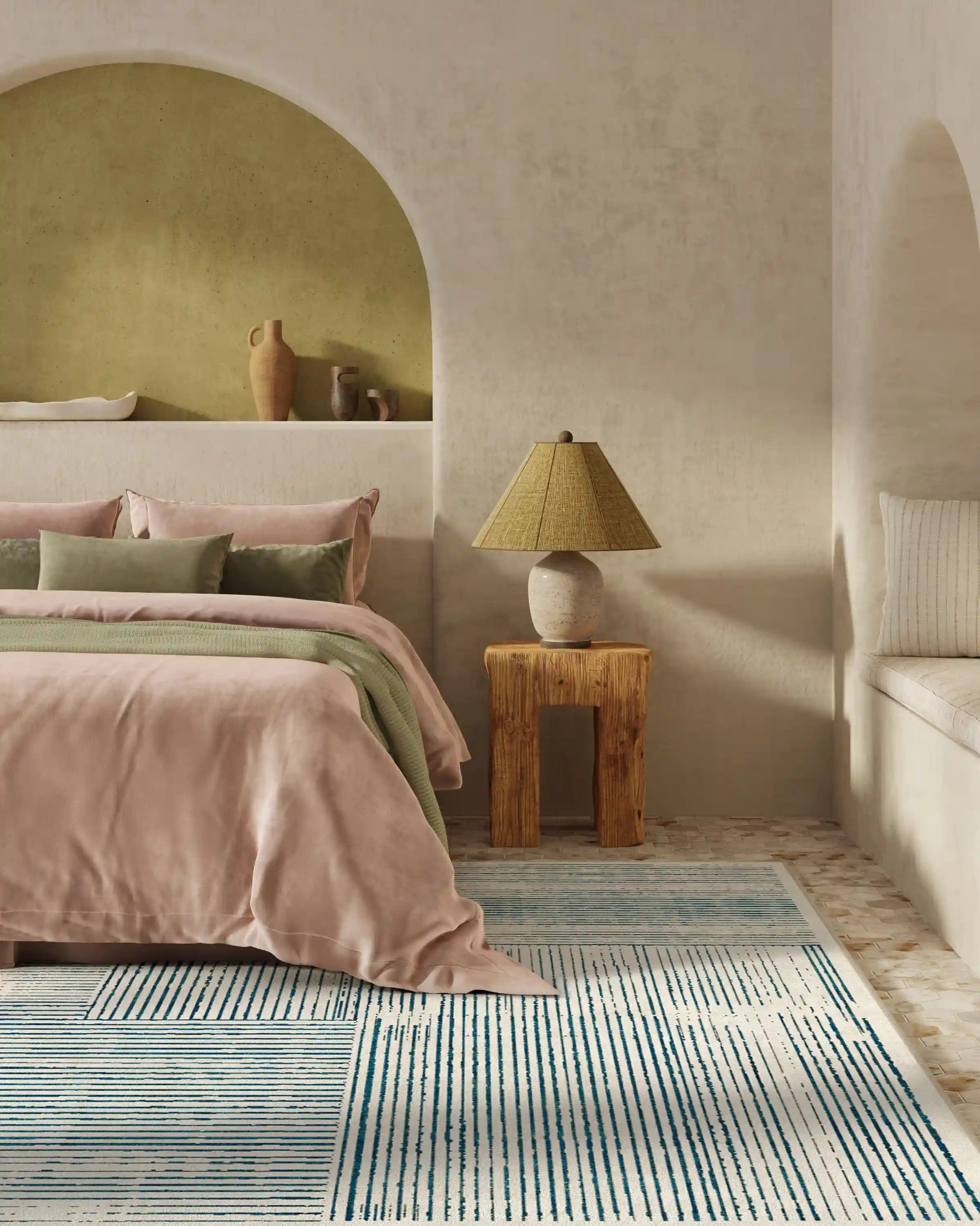 Linear Oasis Ivory & Blue Rug