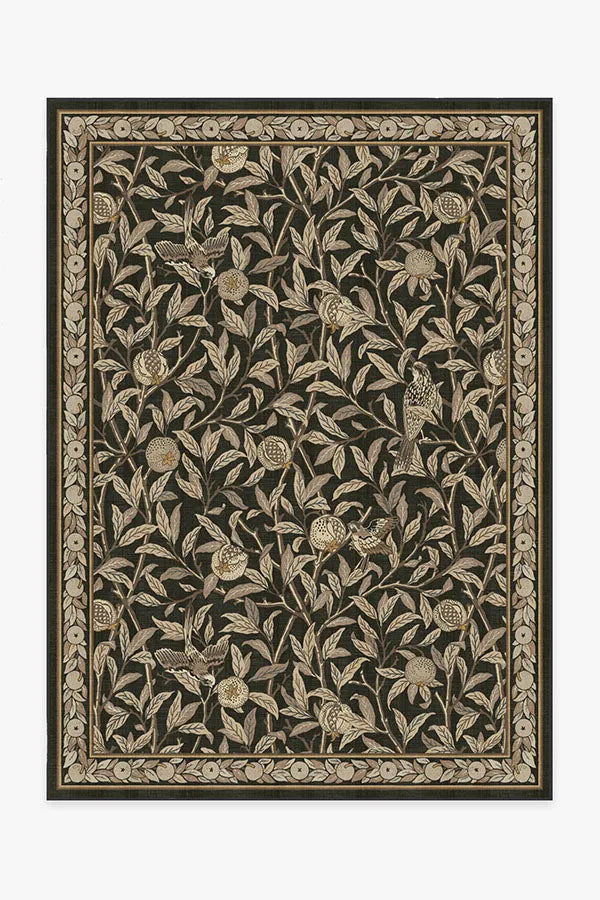 Bird & Pomegranate Soft Black Rug by Morris & Co.