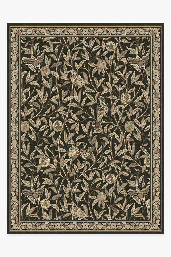 Bird & Pomegranate Soft Black Rug by Morris & Co.