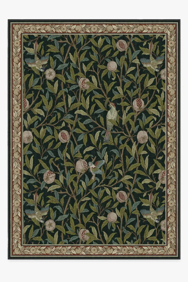 Bird & Pomegranate Teal Green Rug by Morris & Co.
