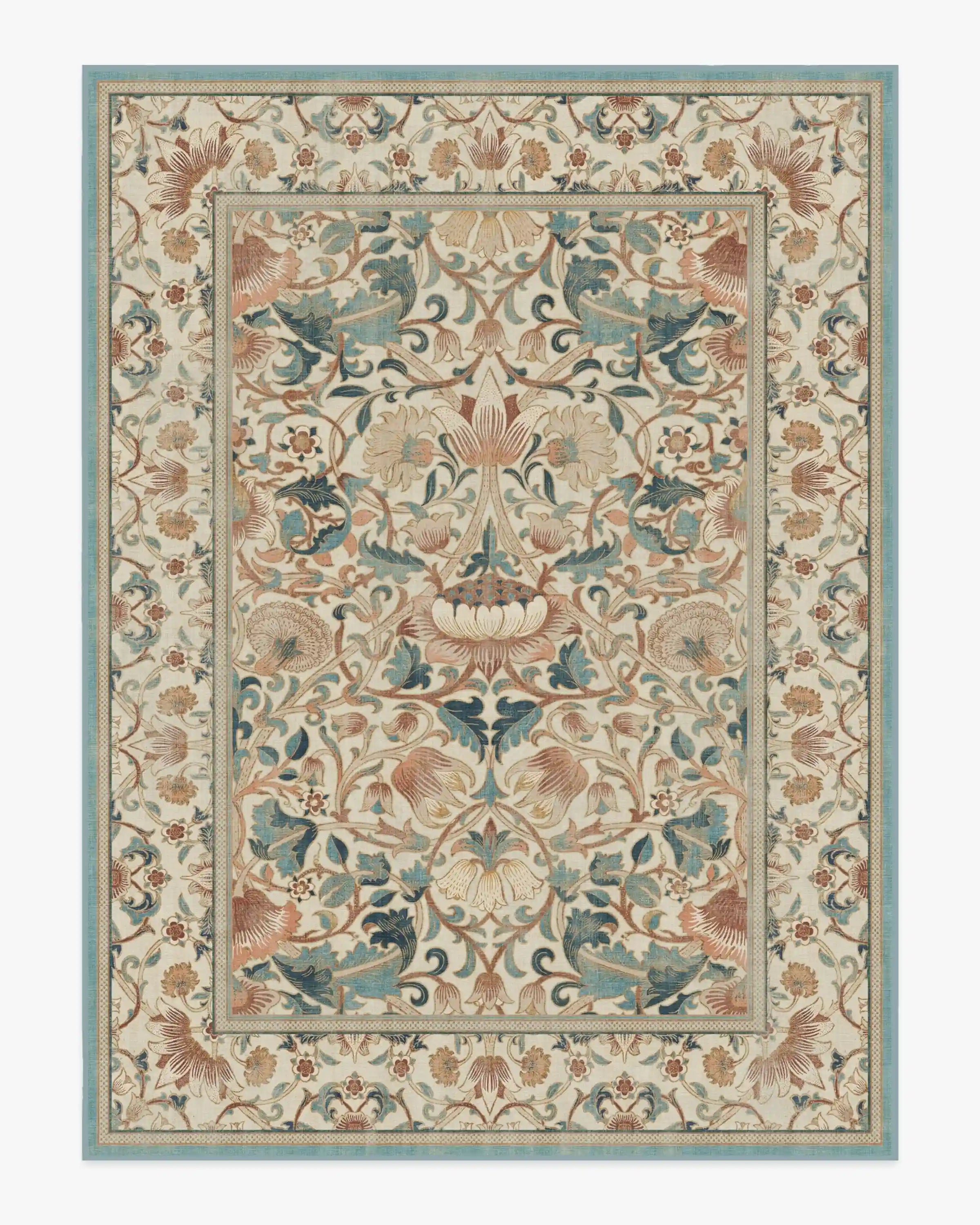 Lodden Soft Rose & Teal Rug by Morris & Co.