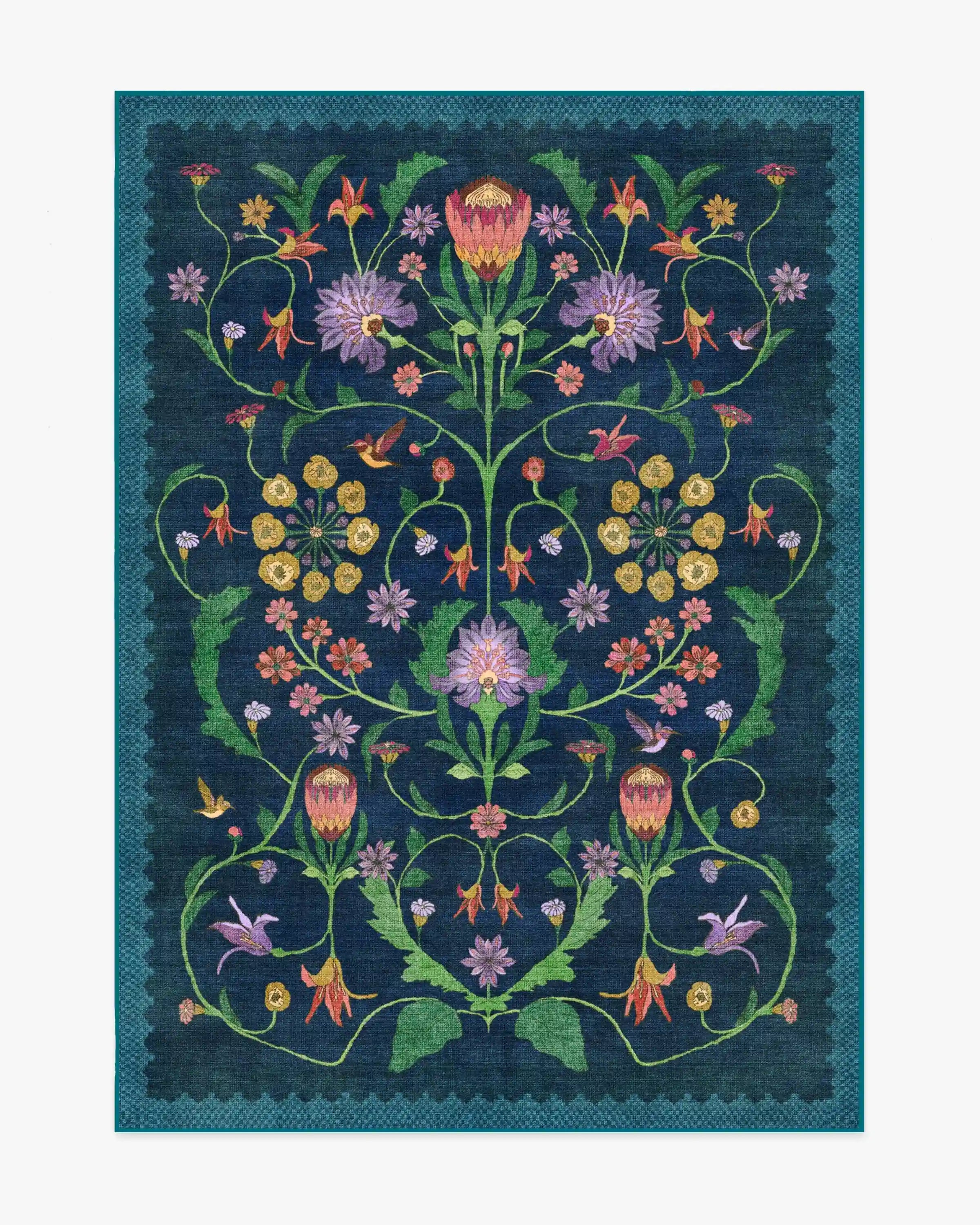 Protea Blue Rug by Iris Apfel