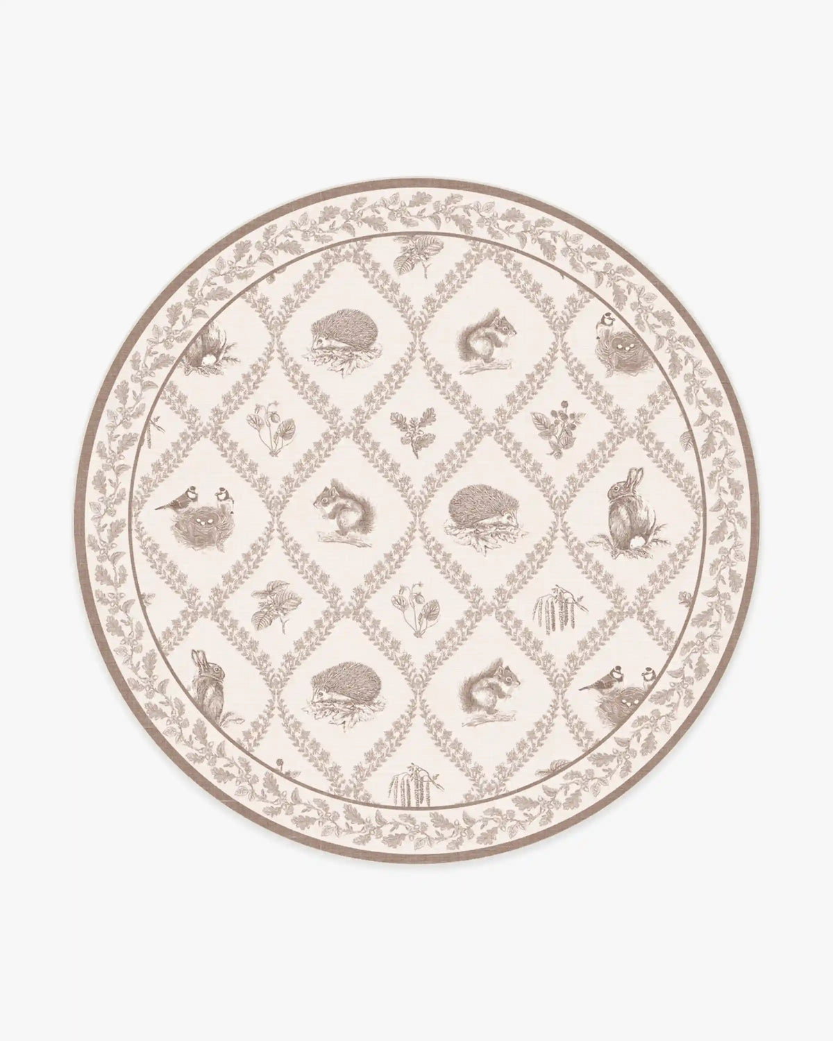 Squirrel & Hedgehog Fawn Rug by Sanderson