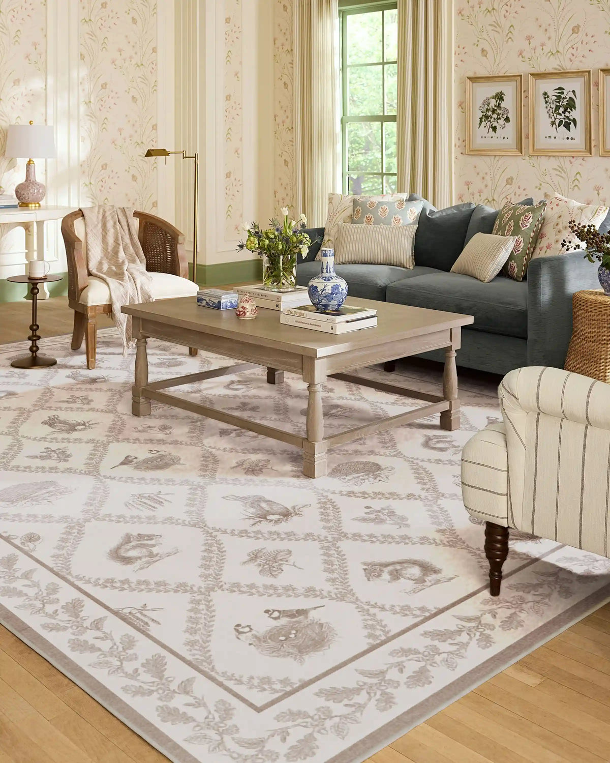 Squirrel & Hedgehog Fawn Rug by Sanderson