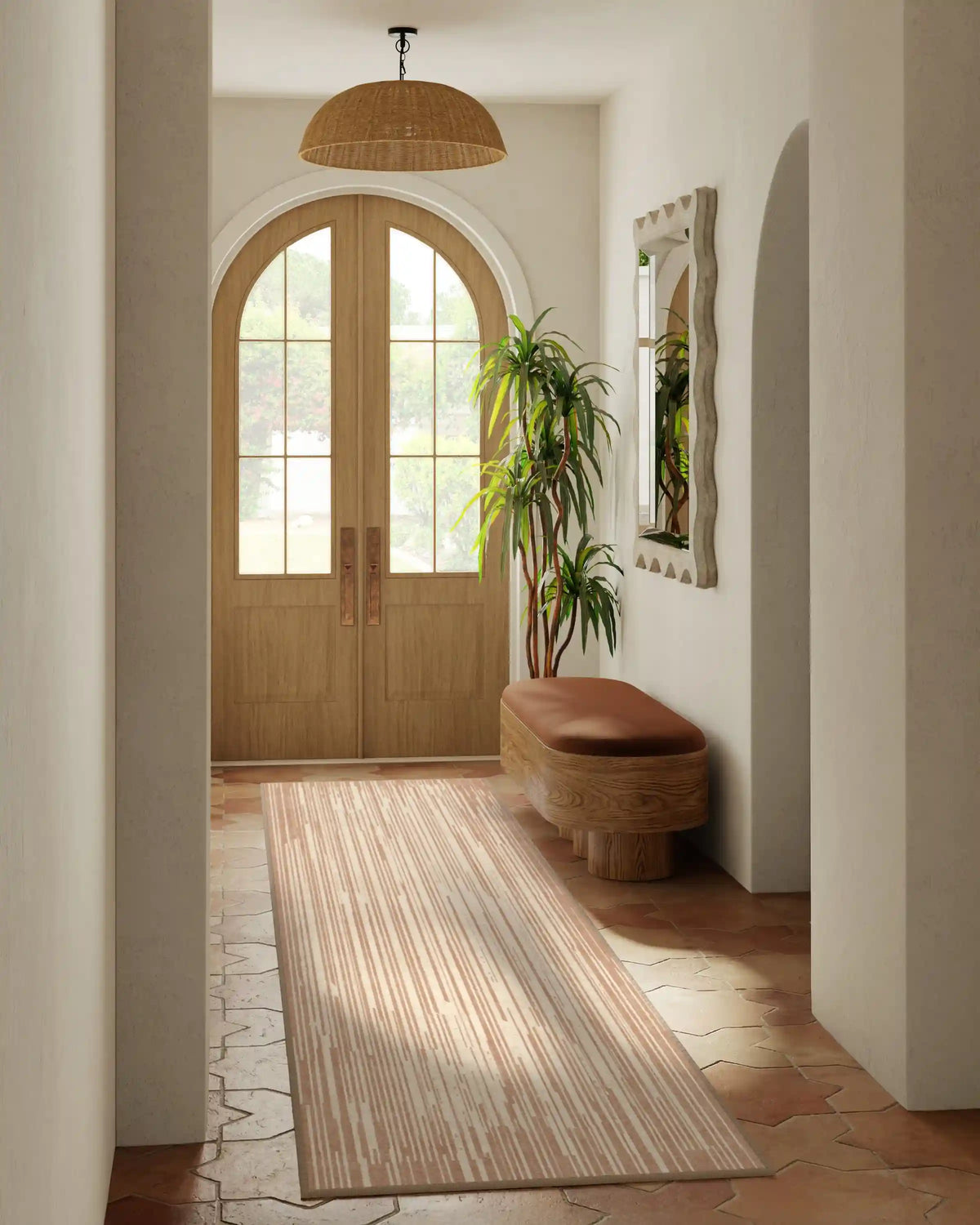 Striated Border Neutral Rug