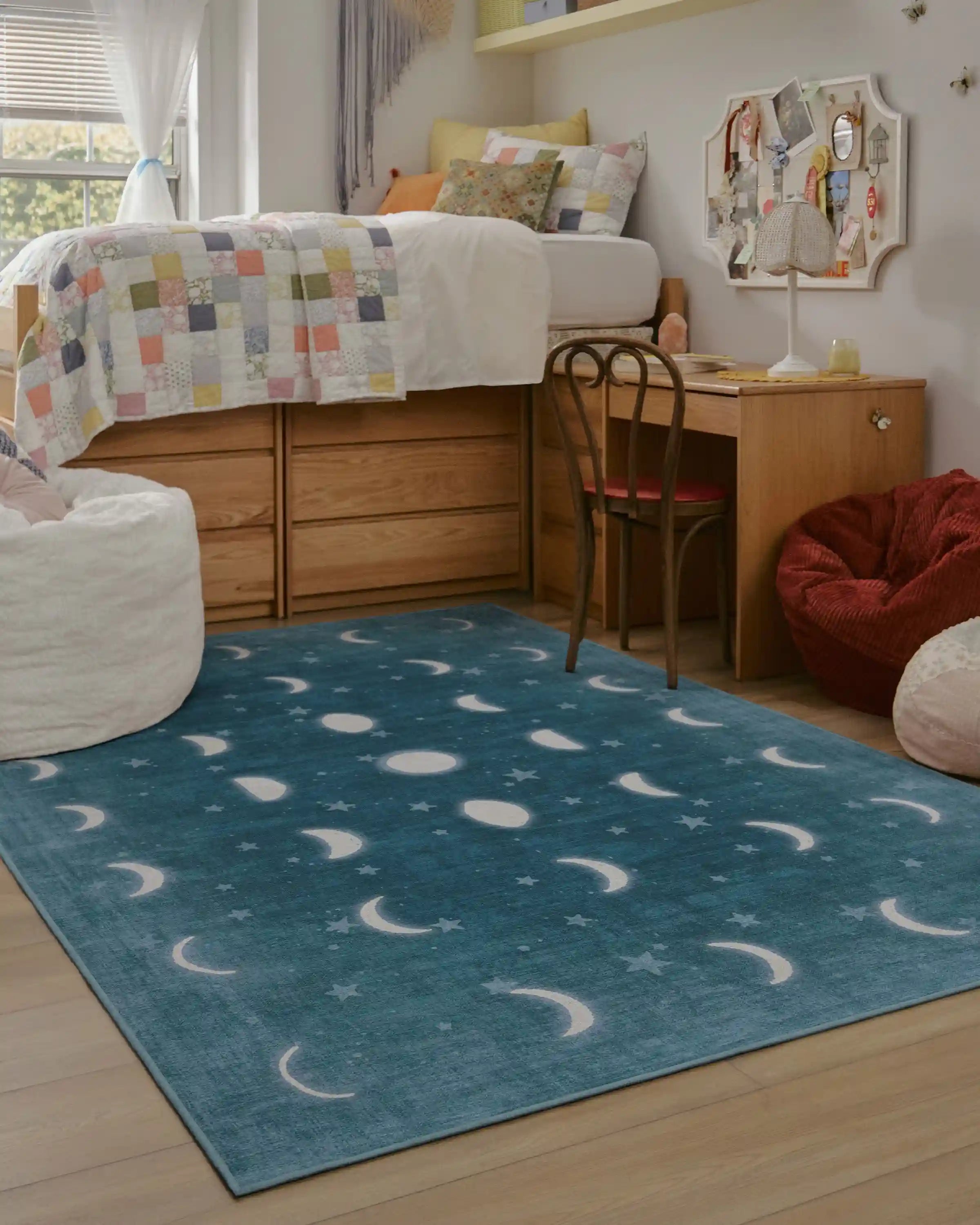 To The Moon And Back Soft Teal Rug by Humberto Leon