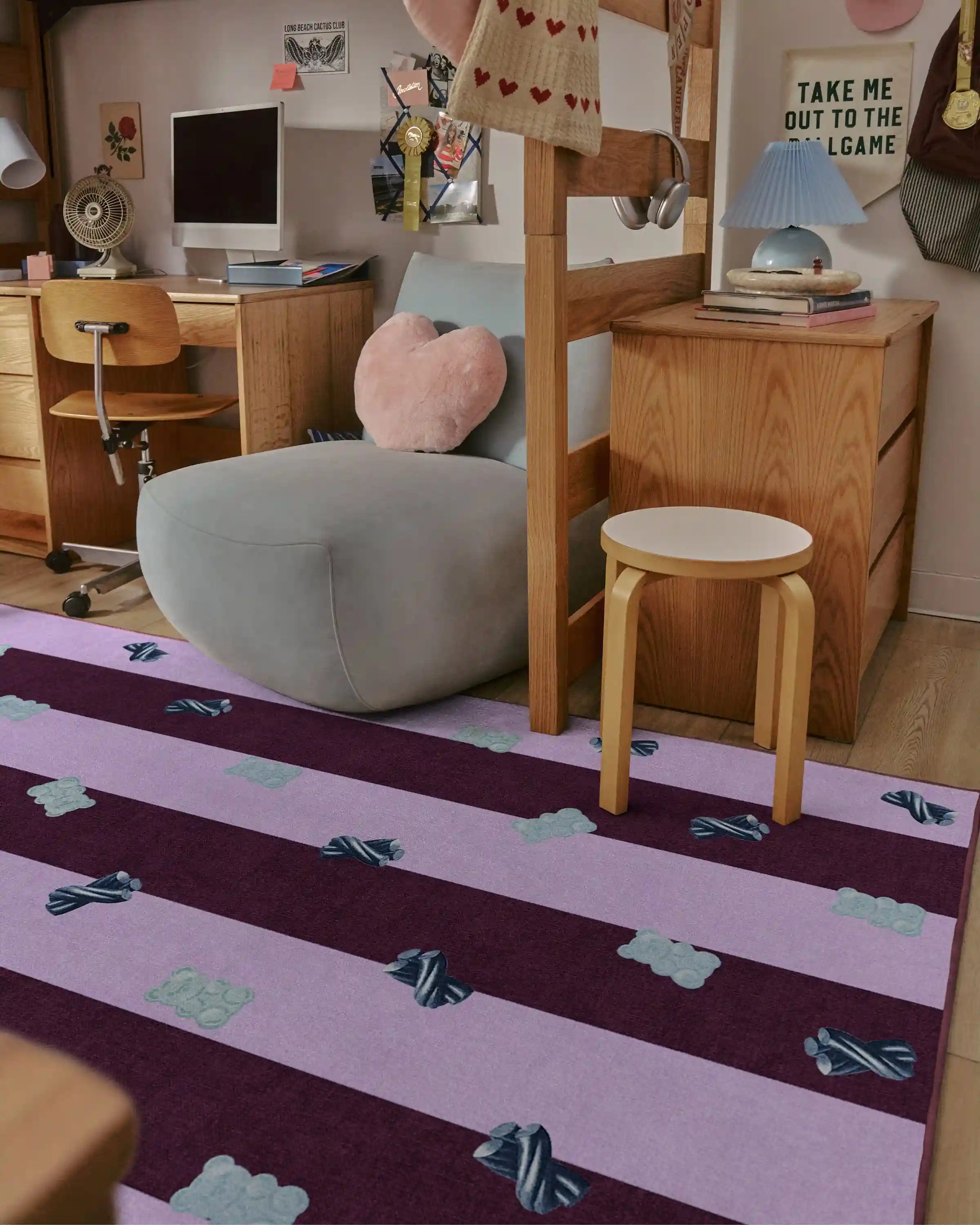 Todd Stripe Gummy Pink & Burgundy Rug by Humberto Leon