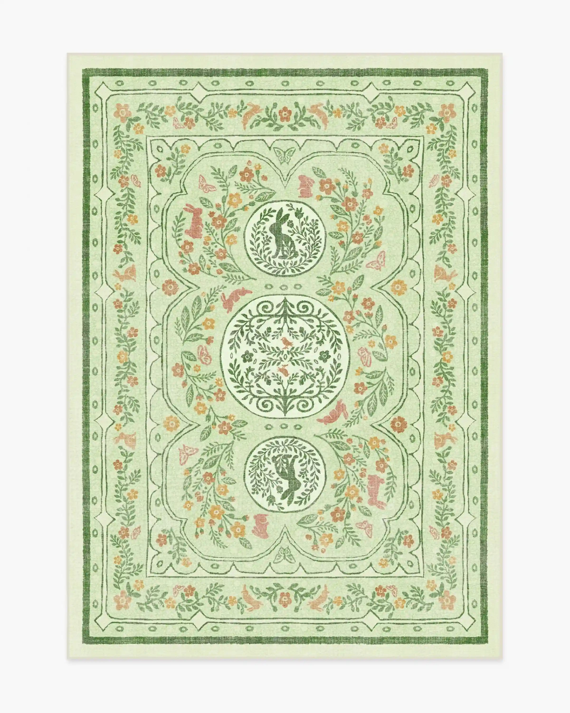 Twin Bunny Border Green Rug